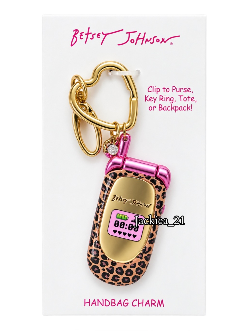 Betsey Johnson Pink & Leopard Cell Phone handbag Charm Keychain